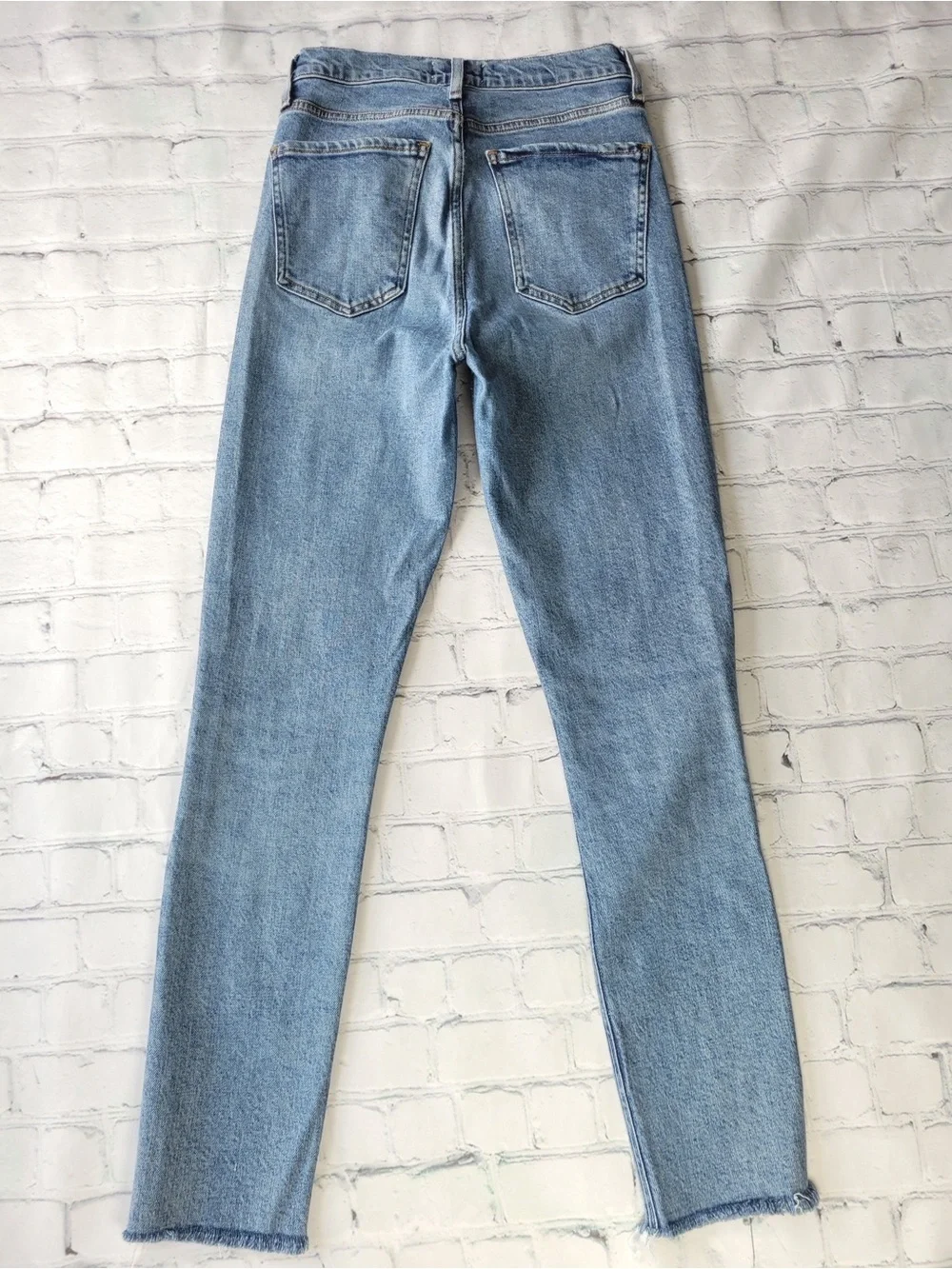 ✅ Agolde High-Rise Light Blue Slim Leg Leg Jeans raw hem size 24